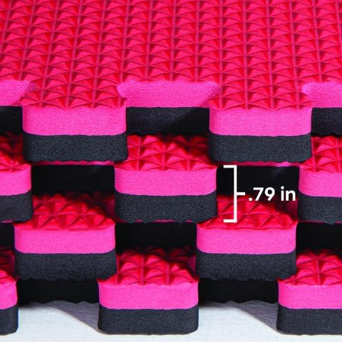 Norsk Reversible Gym Exercise Mats 3/4" Thick EVA Interlocking Foam Tiles, Perfect Home Gym Flooring, 32 Tiles & 64 Trim Pieces, 128 Sq. Ft. Reversible, Red/Black
