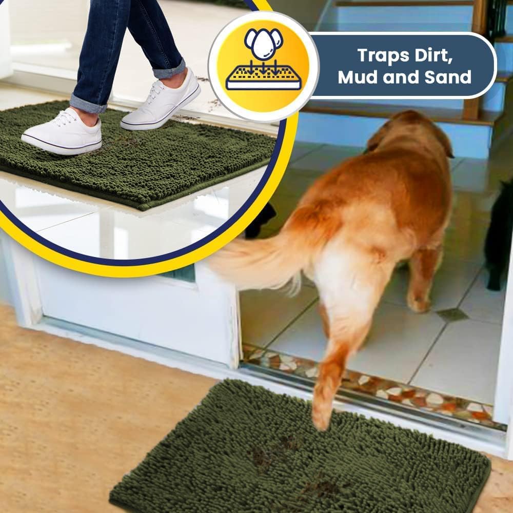 Muddy Mat® Original Dog Door Mat for Muddy Paws, Super Absorbent Microfiber, Non-Slip Washable Pet Rug, Quick Dry Chenille Entryway Carpet, Machine Washable Indoor Outdoor mat, Army Green 24"x60"