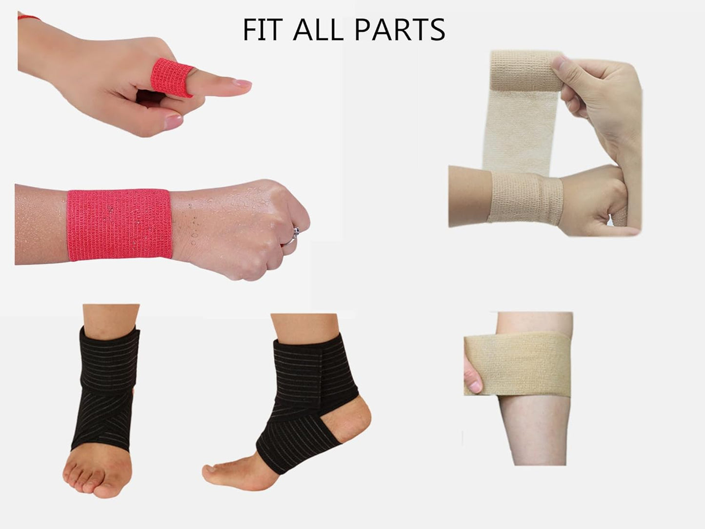 6 Pack 2" x 5 Yards Self Adhesive Bandage Wrap Breathable Cohesive Vet Wrap for Pets, Elastic Self-Adherent Tape for Sports, Wrist, Ankle (Skin Color)