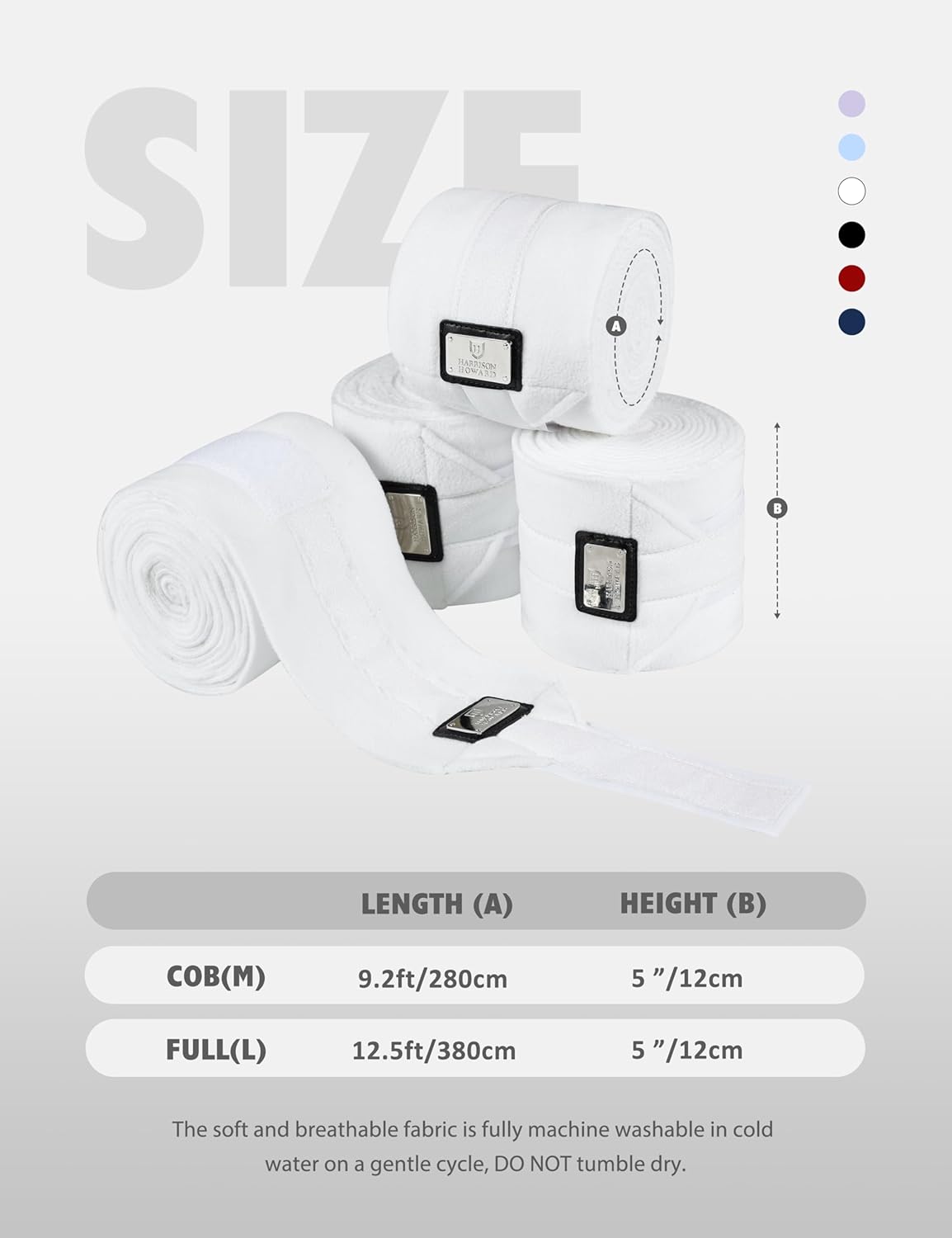 Harrison Howard Horse Polo Wraps Upgrade with Bling Leg Wraps for Horses 4-Pack Fleece Leg Wraps Stable Supplies White M