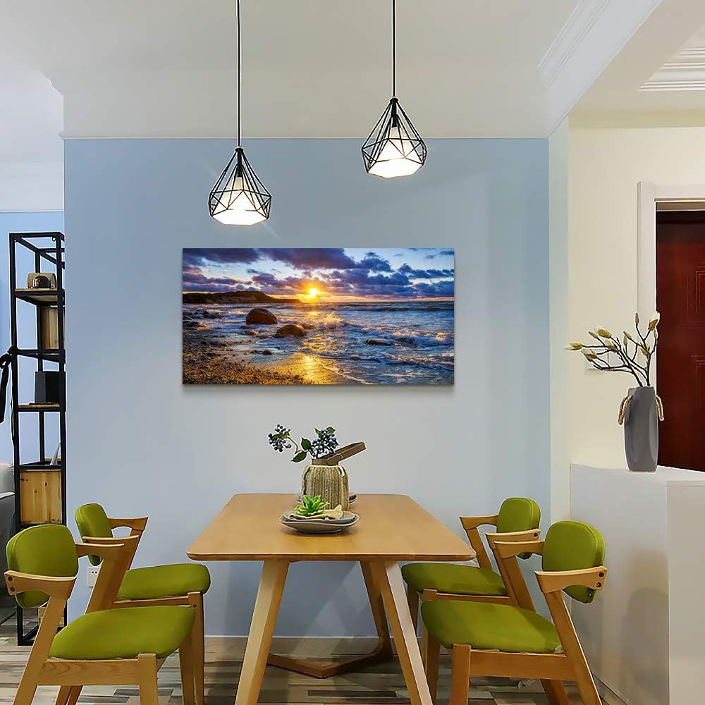 canvas wall art for living room bedroom Wall Decor blue ocean landscape painting Hang Home Decoration office bathroom kitchen sun beach sea golden Waves on the beach canvas art Prints pictures Works