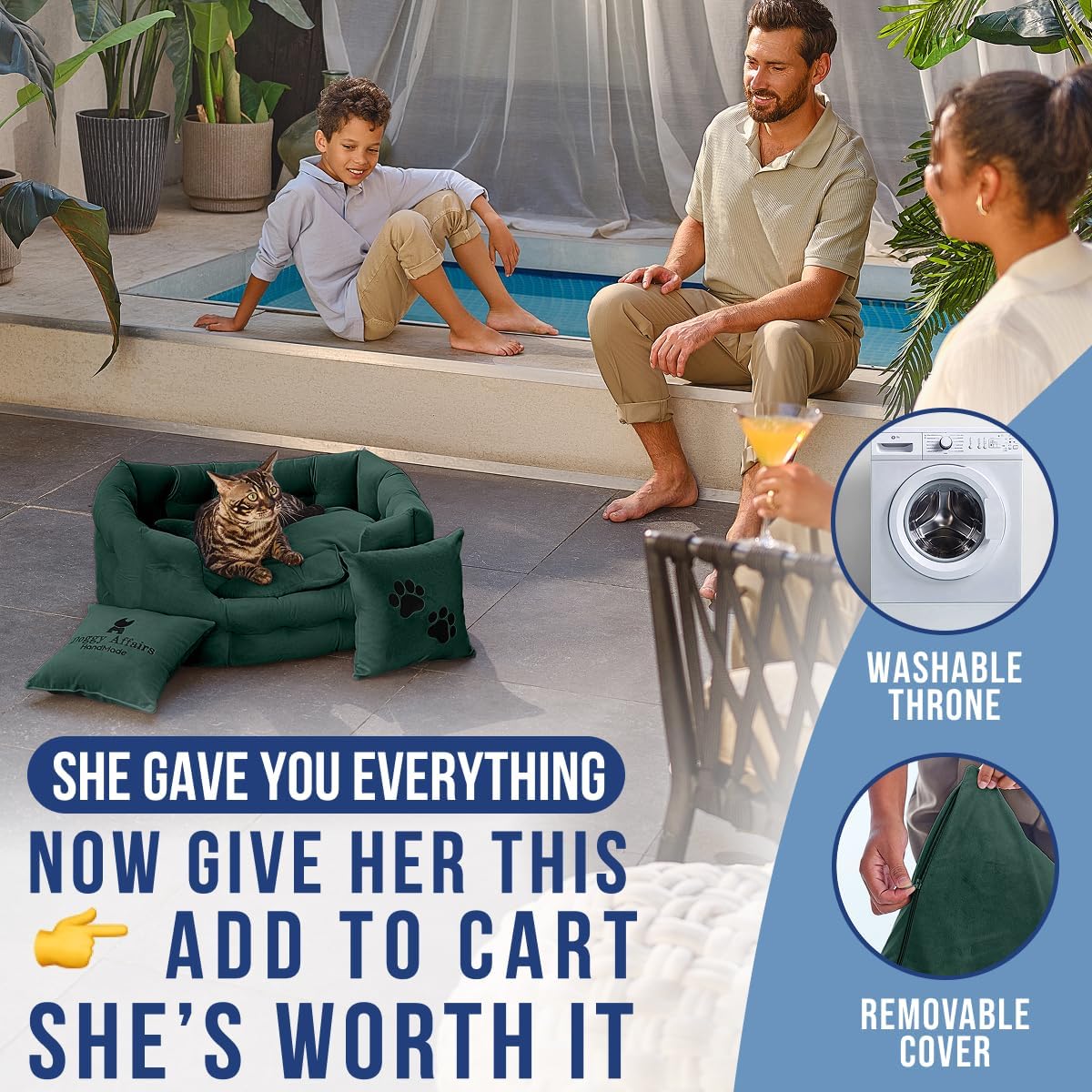 Luxury Cat and Dog Bed Chesterfield – Handcrafted Velvet Throne for Dogs | Joint Support, Calming & Temp-Regulating Comfort | Durable 5+ Years, Anti-Claw, Washable 100+ Times – S, Green