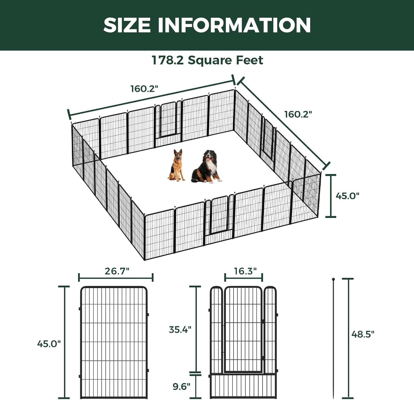 FXW Rollick Unleashed Dog Playpen for Indoor, Yard, RV Camping, 45 inch 24 Panels for Large Dogs, Black│Patented