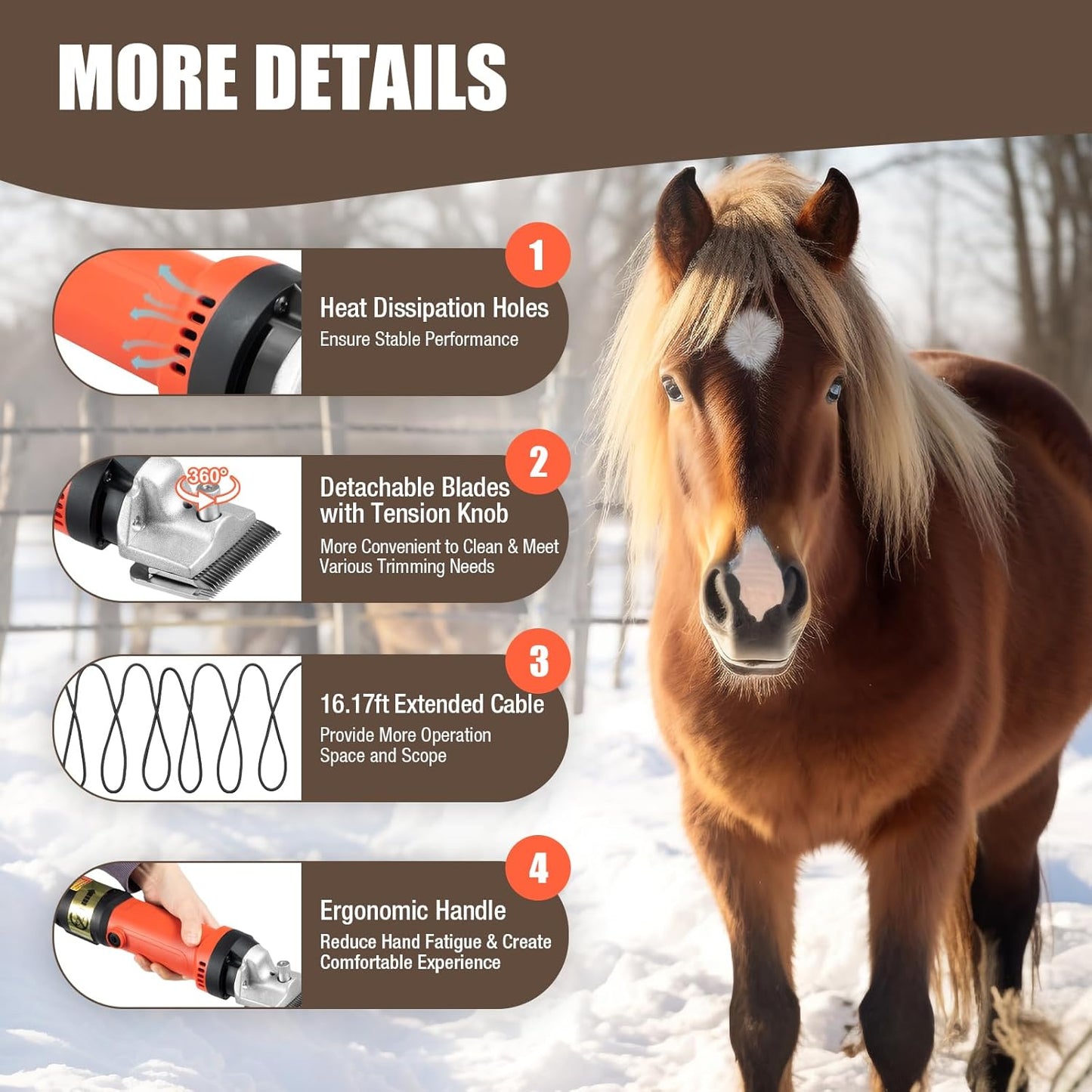 Horse Clippers,350W Horse Clippers Professional Electric Horse Grooming Kit,6 Speeds Animal Grooming Clippers for Horse Equine Goat Pony Cattle