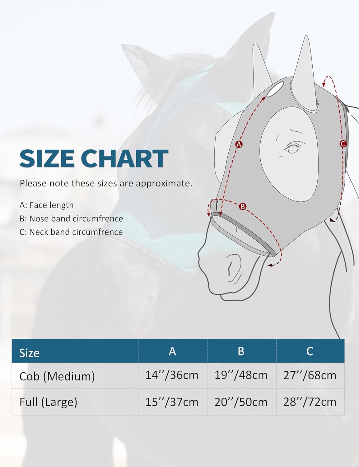 Harrison Howard Horse Fly Mask with Forelock Opening Stretch Breathable and Comfortable for Horses UV -Protection Peacock Blue L