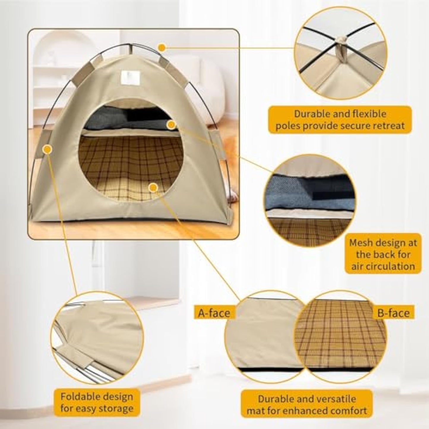 BreezyDen Pop-Up Pet Tent – Portable Indoor/Outdoor Cat Tent, Waterproof Pet Hideaway for Cats & Small Dogs with Mesh Window, Anti-Slip Base & Washable Design (White, XL (20 catties Kitten))