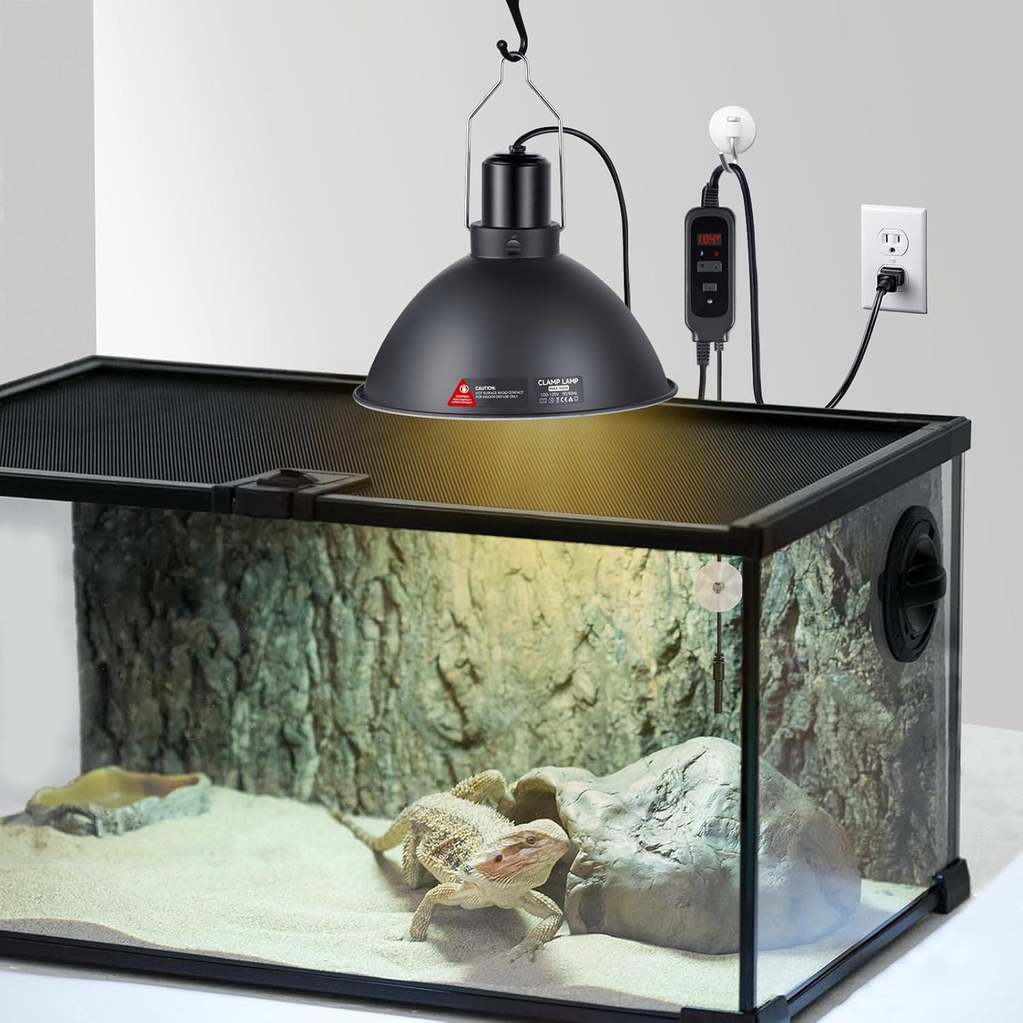 DXOPHIEX 8.5inch Reptile Heat Lamp with Thermostat, Reptile Light Fixture with Dimming Thermostat, Deep Dome Lamp Fixture with 150W Ceramic Heat Emitter for Bearded Dragon, Turtles, Snake and Lizard