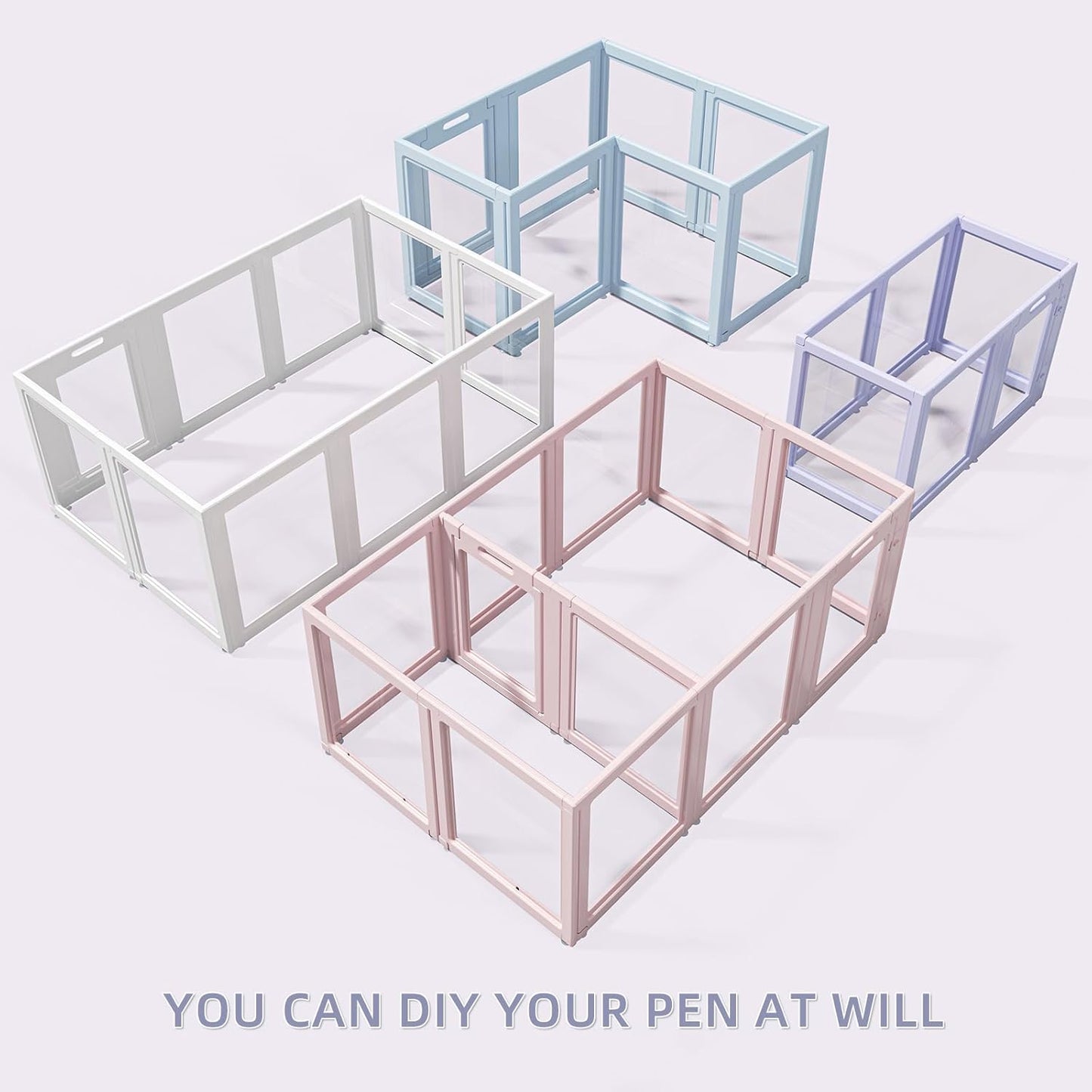 DIY Clear Acrylic Dog Playpen House,Quick Easy Assembly and Disassembly,Strong Floor Suction,Indoor and Outdoor Use,Easy Cleansing Puppy Fence (Skin Pink, 30.3" H, 8PCS)