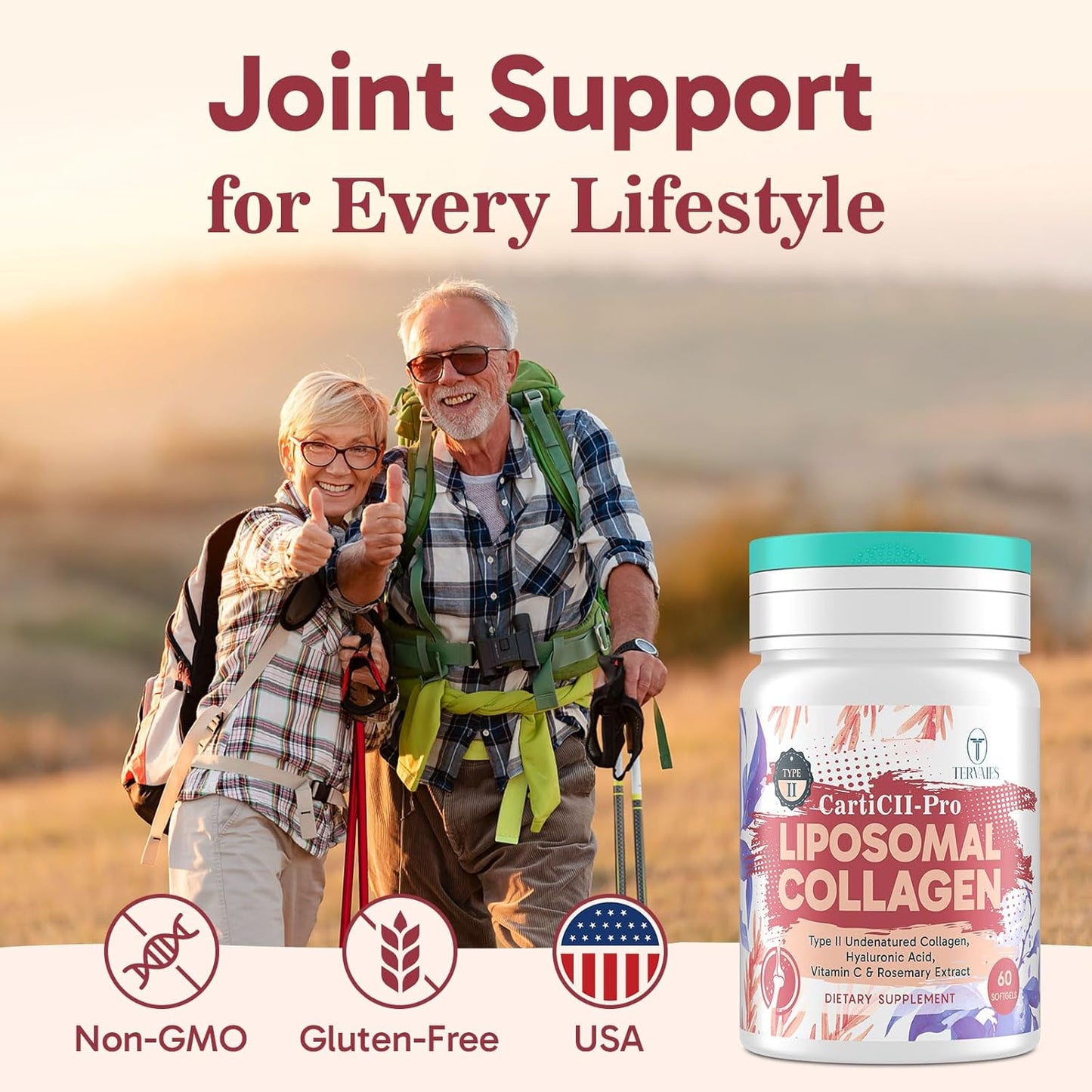 Liposomal Collagen Joint Support Supplement - Undenatured Type II Collagen for Men & Women with Hyaluronic Acid & Vitamin C for Joints Health & Mobility, 180 Softgels