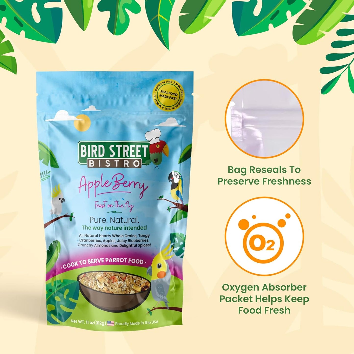Parrot Food Sample Pack Cooks in as Little as 3 to 15 min | All Natural & Organic Grains and Legumes, Healthy Fruits, Vegetables, and Spices - No Fillers or Additives