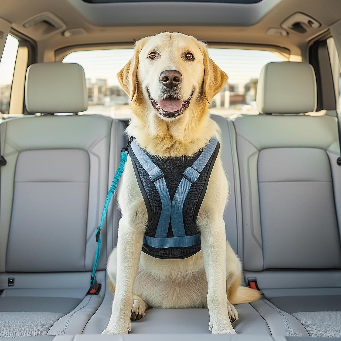 3 Pack Thickened Adjustable Dog Car Harness, Retractable Dog Car Harness Adjustable Dog Seat Belt for Car, Dog Car Leash Made of Thickened Nylon Material and Reinforced Metal Hook, Light Blue
