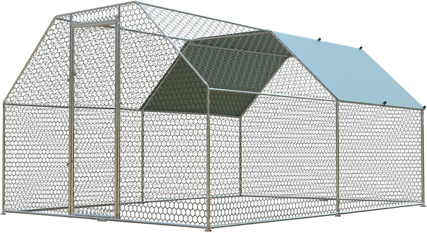 4ever2buy Chicken Runs for Yard with Cover, Large Metal Chicken Run Walk in Metal, Outside Dog Kennel with Roof, Flat Roofed Outdoor Kennel for Cats(9.2’Lx12.47’Wx6.4’H)