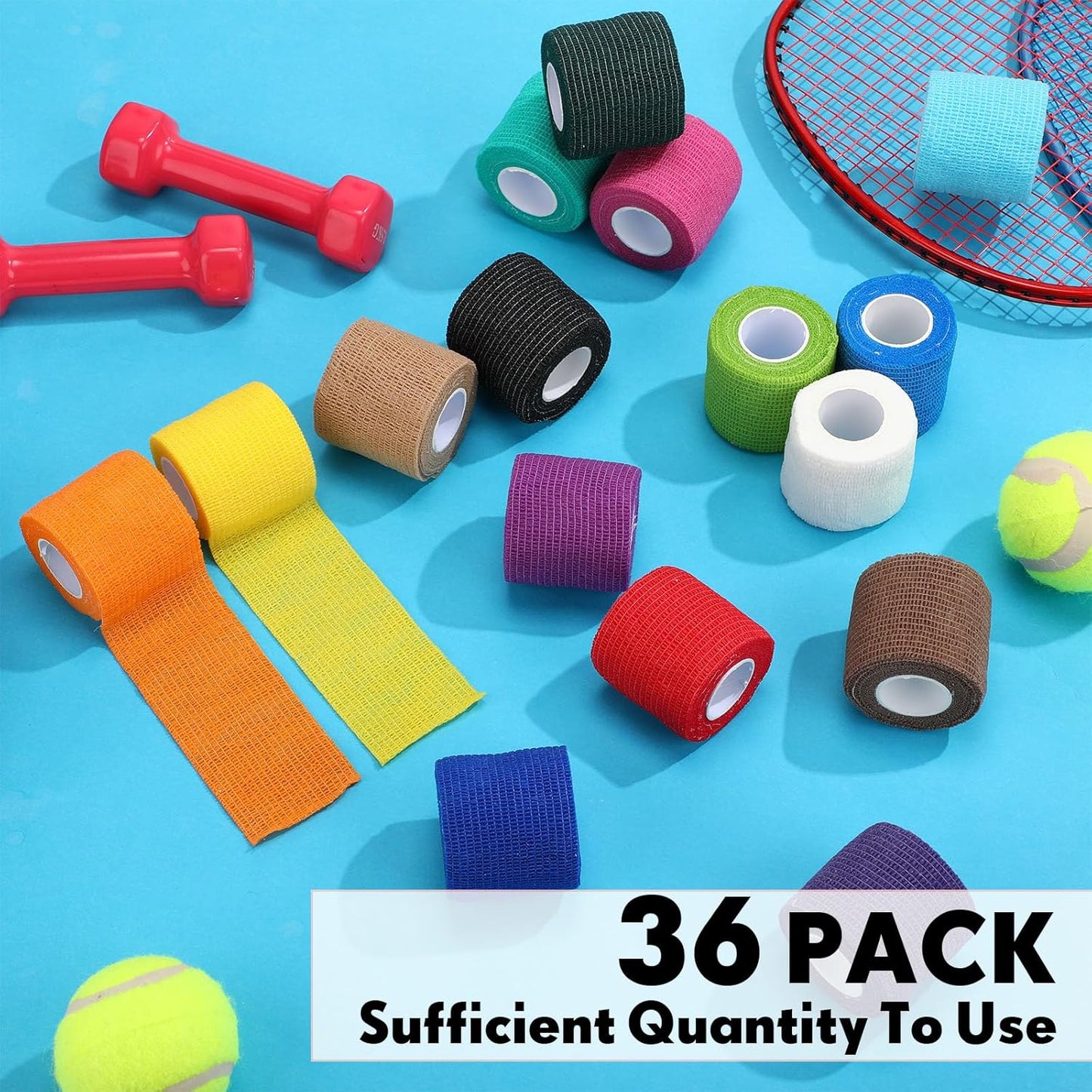 Treela 36 Pcs Self Adherent Bandage 2" X 5 Yard Wrap Breathable Cohesive Bandage Elastic Adhesive Tape for Stretch Athletic Sports Wrist Ankle(Colorful)