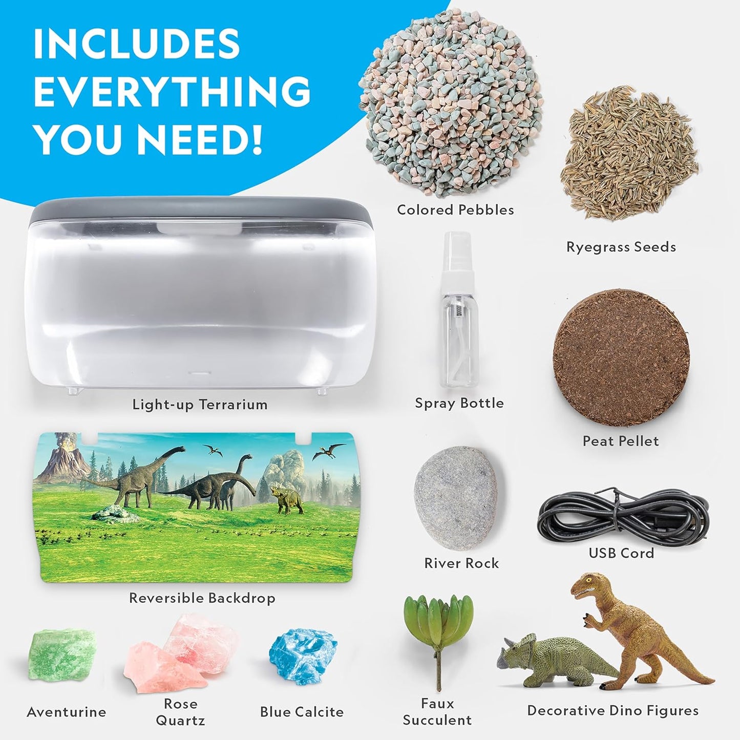 NATIONAL GEOGRAPHIC Light Up Terrarium Kit for Kids - Build a Dinosaur Habitat with Real Plants & Gemstones, Science Kit Gift for Boys & Girls, Dinosaur Toys for Kids (Amazon Exclusive)