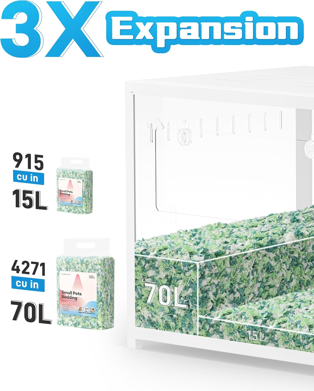 BUCATSTATE Hamster Bedding 70L, 99% Dust-Free Guinea Pig Paper Bedding Odor Control Paper Bedding, Cozy Small Animal Bedding for Rabbit Mouse Syrian Dwarf Hamsters Gerbils (Green)