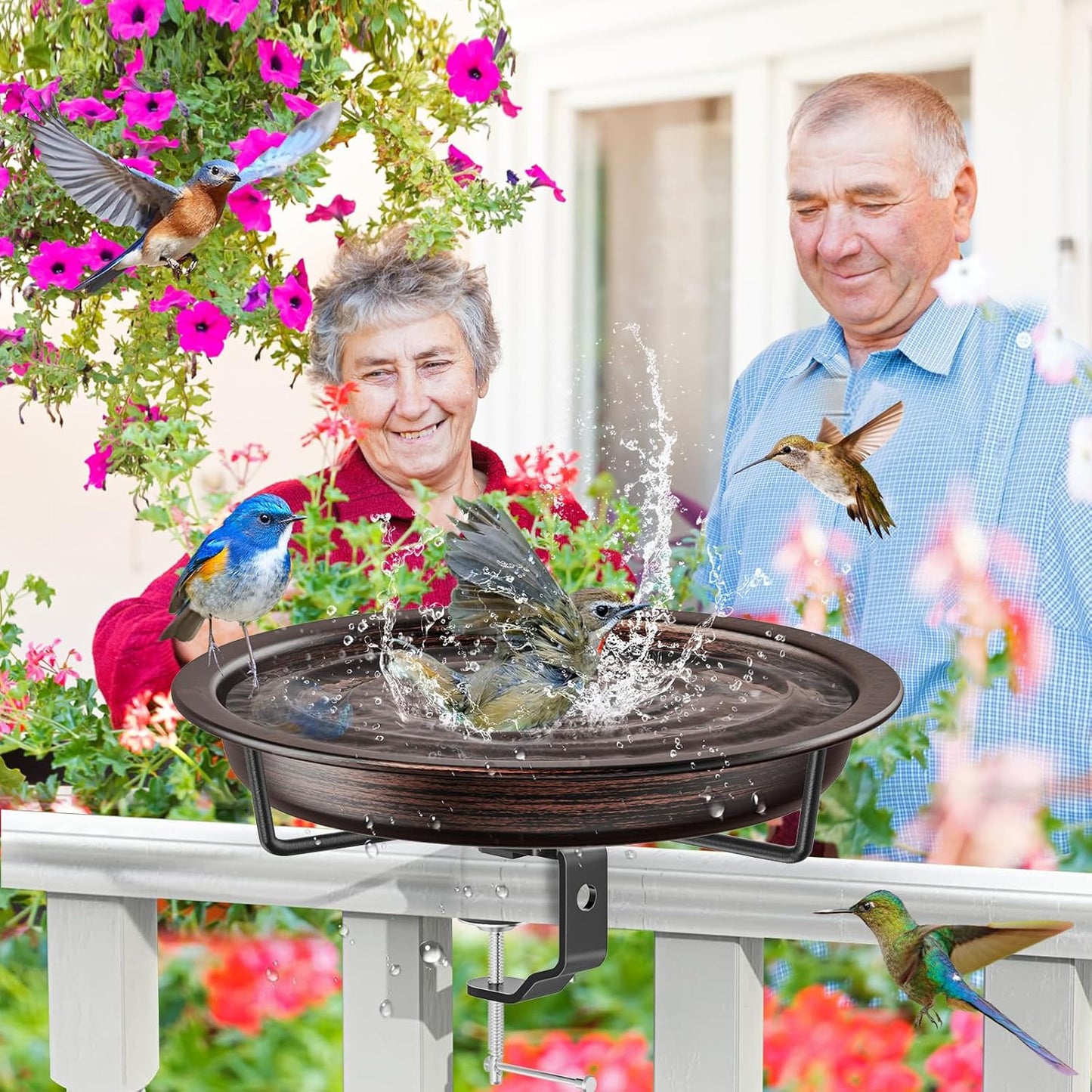 Deck Mounted Bird Bath for Outside, Detachable Birdbath Bowl with Sturdy Clamp, Outdoor Bird Baths Bowl for Attracting Birds Garden Yard Decor (Brown)