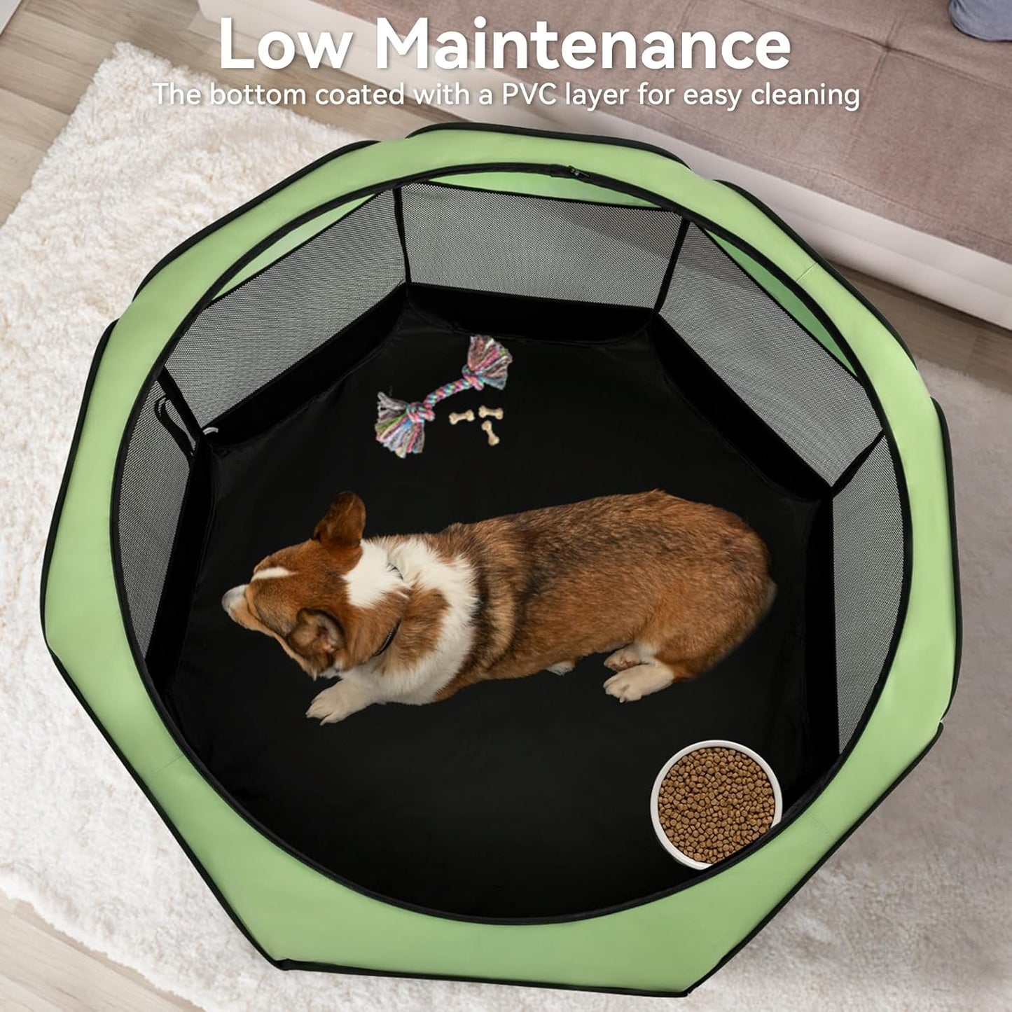 A4Pet Portable Pet Playpen, 49” Pop Up Dog Playpen with Bowl, Suitable for Puppies, Kittens, and Small Animals, Removable Zipper & Mesh Panel(19”W × 12”H)
