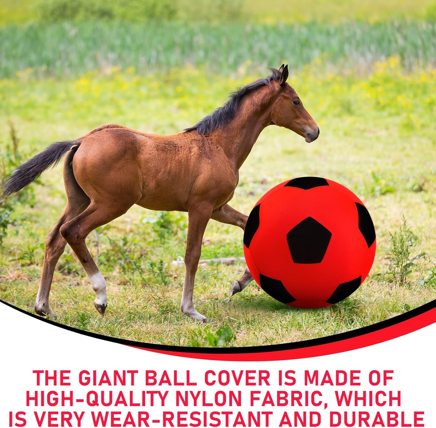 40inch Giant Herding Ball with Ball Cover Anti Burst Please Watch VCR for How to Inflation Horse Toys for Horses Stall Entertainment Play, Pump Included(Red Color,Stylish)
