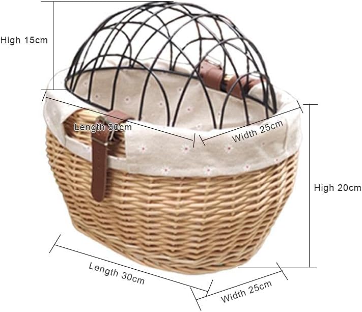 Shiker Basket with Wire Mesh Cover, Wicker Bike Basket for Small Dogs Cats, Front Handlebar Bike Basket, Easy to Detachable, 11.81 x 9.84 inch