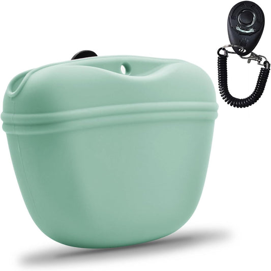 AUDWUD Silicone Dog Treat Pouch,with Dog Training Clicker,Clip on Portable Training Container,Convenient Magnetic Buckle Closing and Waist Clip