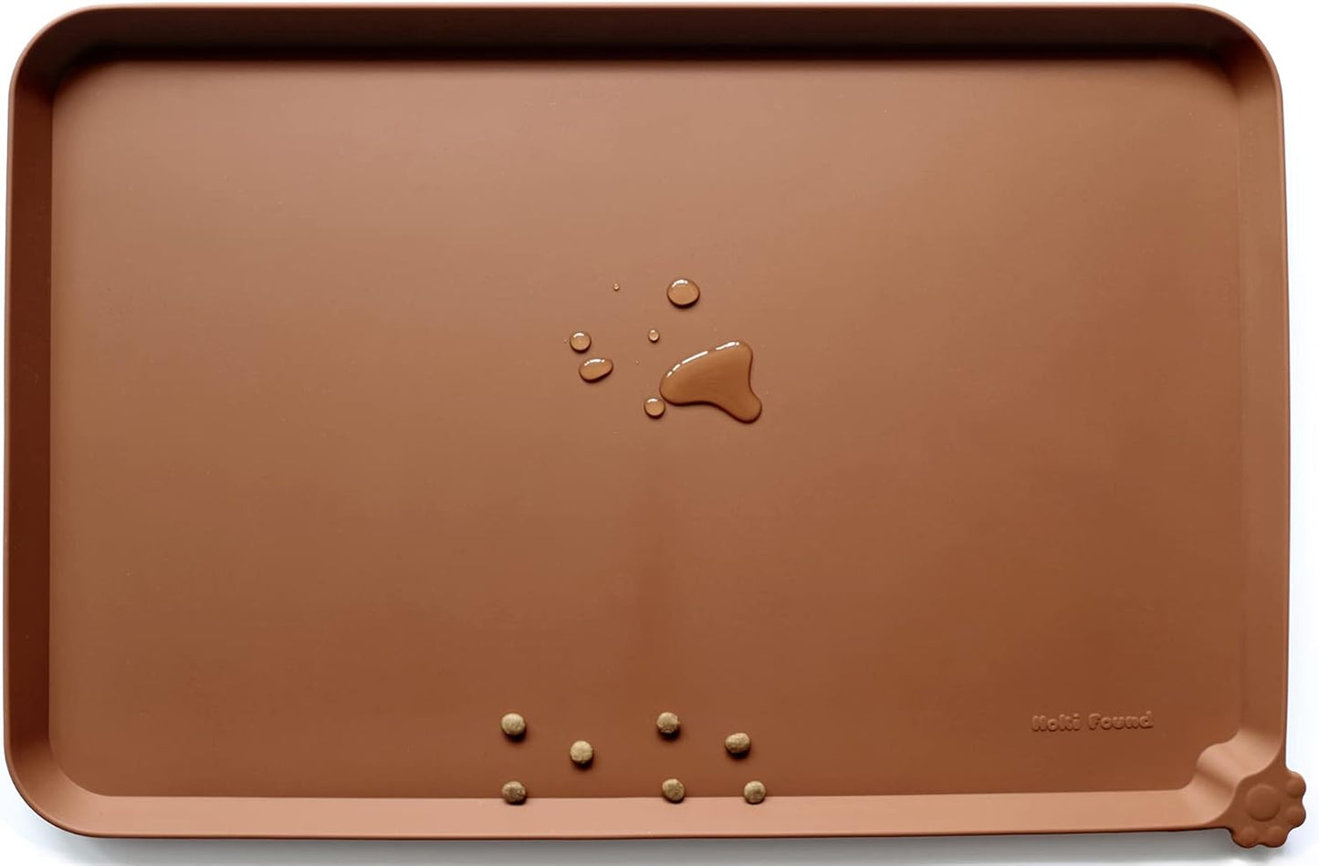 Hoki Found Silicone Pet Food Tray - Non Slip Pet Dog Bowl Mats - Cat Waterproof Mat for Carpet - Caramel