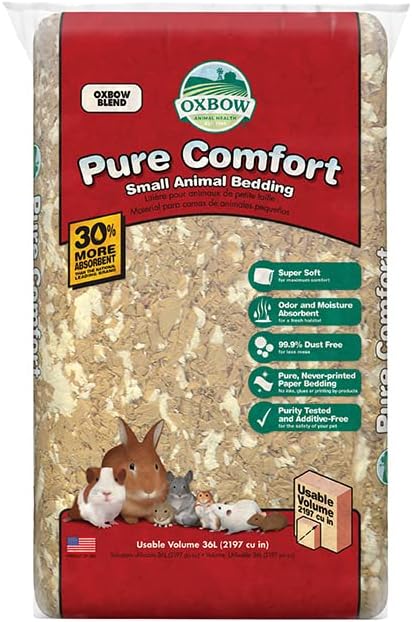 Oxbow Pure Comfort Bedding, Rabbit, Hamster, & Guinea Pig Bedding, Bunny Supplies for Litter Box, Pet Safe, Bunny Litter Box, Guinea Pig Cage, 99.9% Non-Dust, Blended, 36 Liter Bag