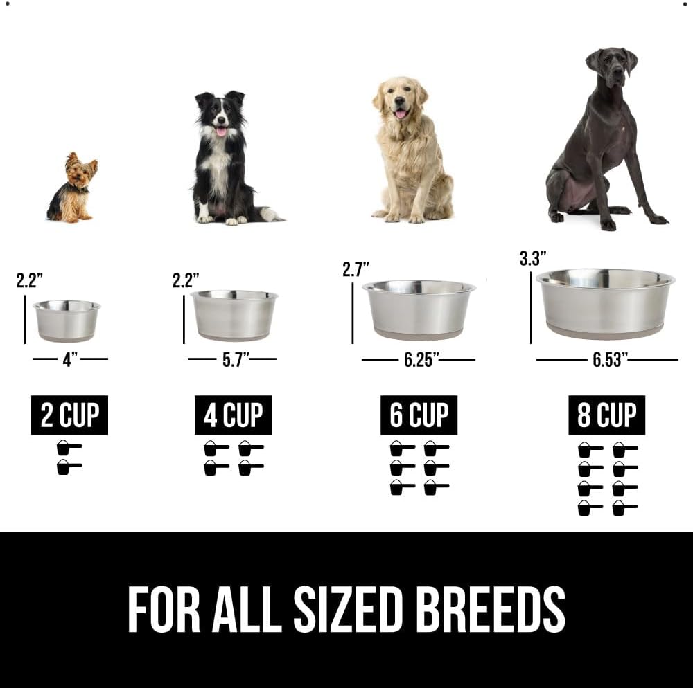 GORILLA GRIP Set of 2 Dog Bowls, Holds 8 Cups (64 fl oz), Heavy Duty Metal Food and Water Bowl for Feeding Dogs and Cats, Dishwasher Safe, Rust Resistant Stainless Steel, BPA Free Rubber Base, Beige