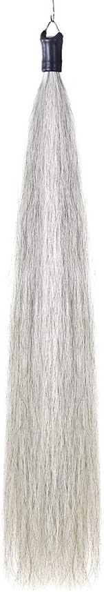 Horse Tail Extensions with Braided Horsehair Loop, Blunt Cut Bottom, 34-36 inches Long and 1 lb Weight (Light Gray)