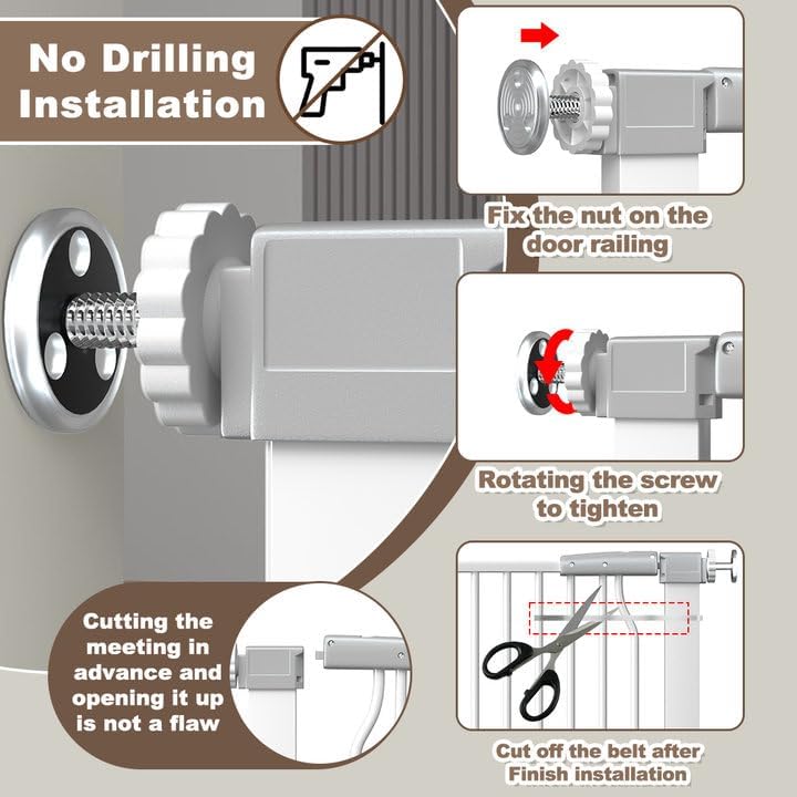41" Extra Tall Cat Gate for Doorway, 29.6-32.5''W Metal Pet Baby Safe Gate, Extra Wide Pressure Mounted Baby Gate, No Drilling Cat Fence Indoor, Tall Dog Gate, White
