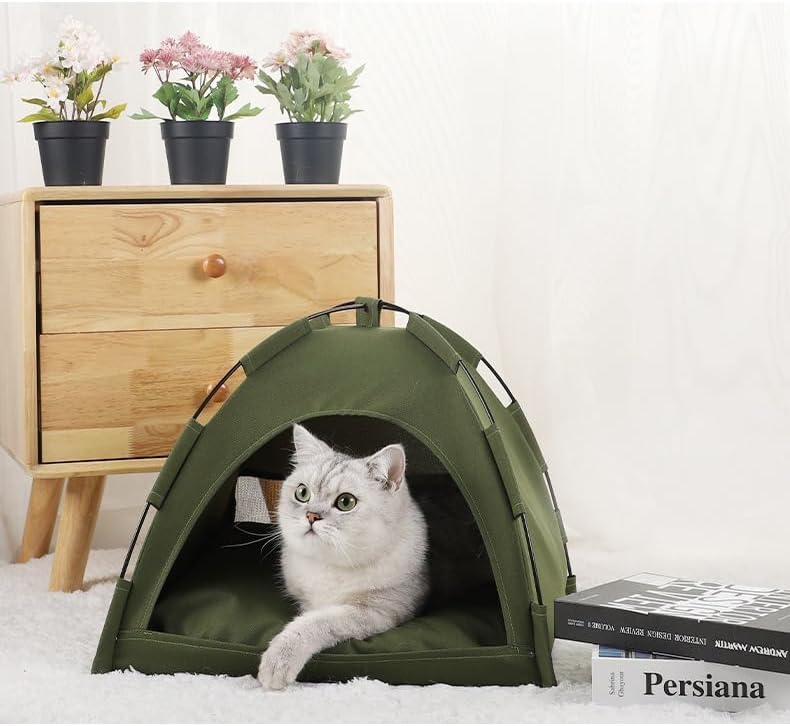 Cat Tent – Lightweight & Breathable Waterproof Shelter Designed for Indoor/Outdoor Adventures, Giving Your pet Safe Outdoor Exploration Joy. (Olive Drab, 15.7×15.7 in)