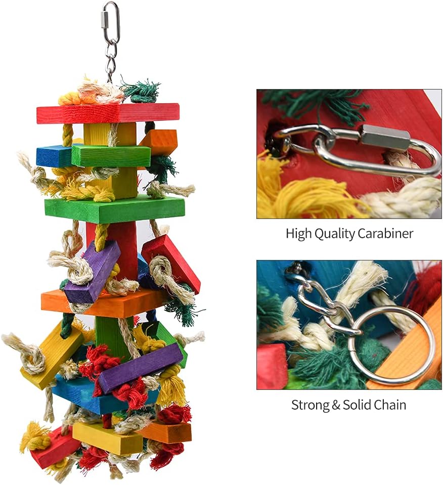 RUBY.Q 2 Pack Large Parrot Toy, 20in Bird Parrot Toy, Multicolored Natural Wooden Bird Chewing Toys for Large Macaws, African Grey and a Variety of Amazon Parrots (2 Pack)
