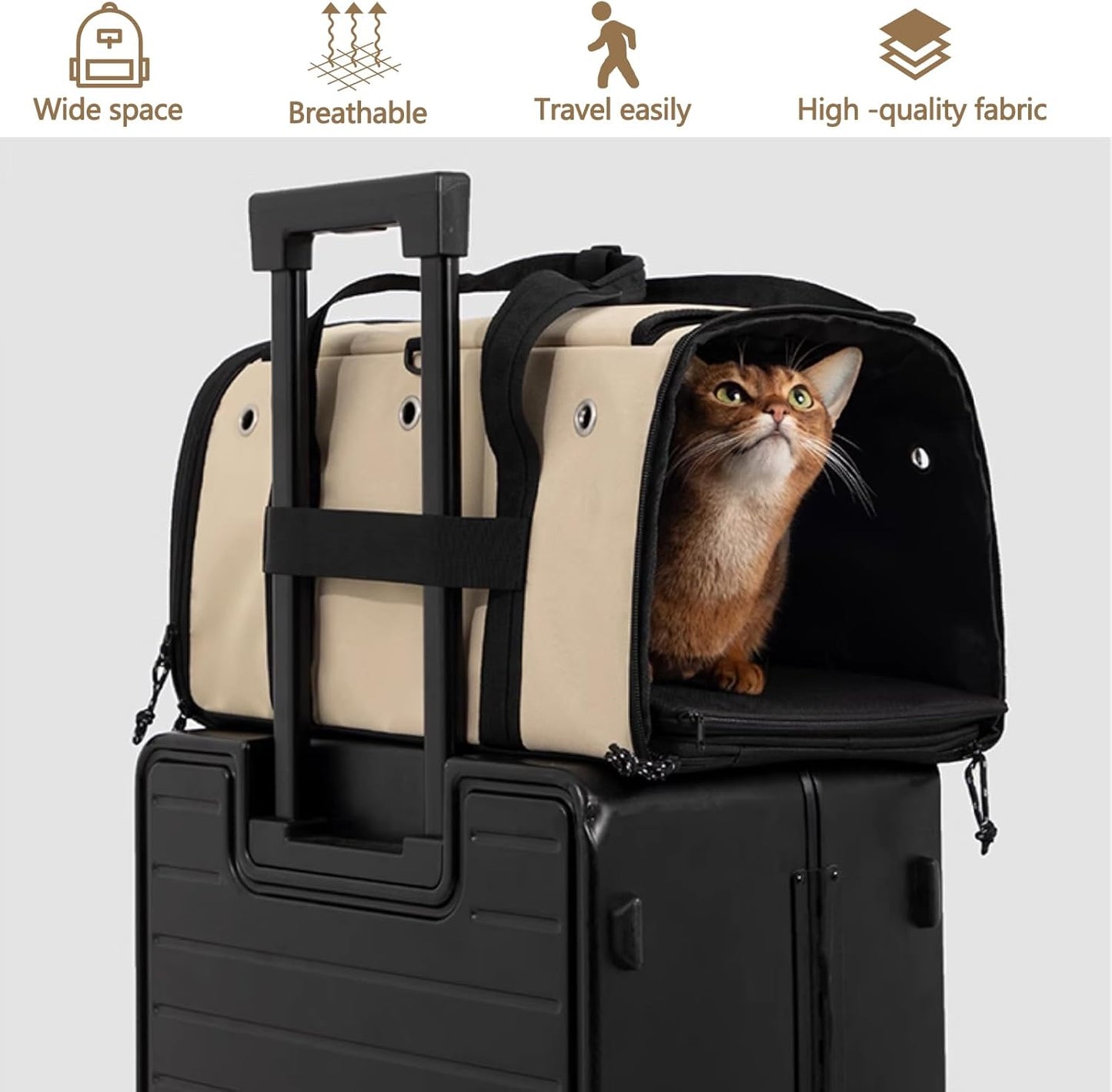 Pet Carrier Bag, Foldable Cat Bag Airline Approved, Soft-Sided Cat Travel Bag, Washable Dog Carrier Privacy Protection for Home Outdoor Travel(S, Brown)