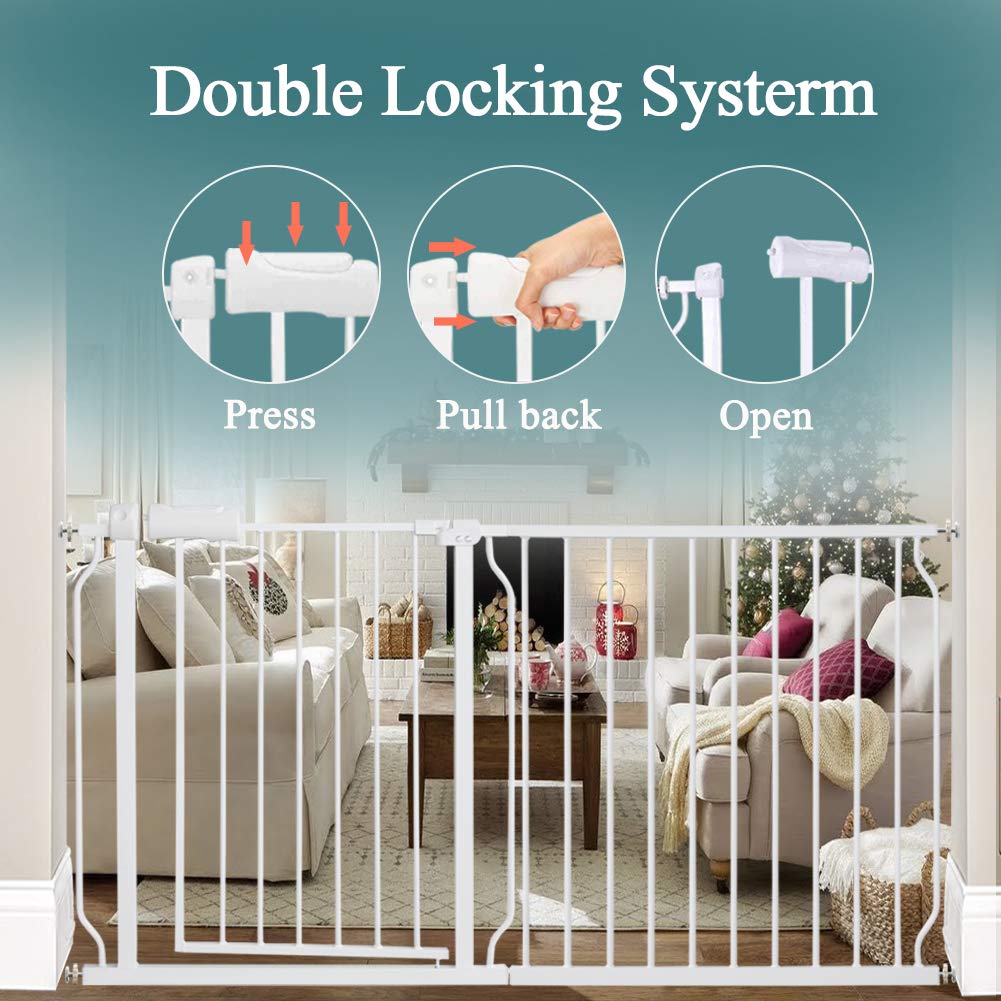 ALLAIBB Baby Gate Pressure Mounted Extra Wide Walk Through Child Kids Safety Toddler Tension White Long Large Pet Dog Gates with Extension for doorways Kitchen and Living Room (62.20-66.93"/158-170cm)