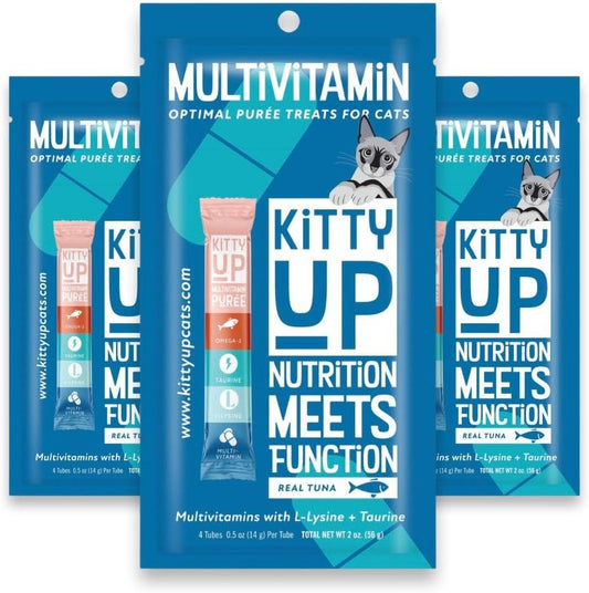 Lickable Cat Treats -Real Tuna Multivitamin Puree with Lysine & Taurine for Indoor Cats | Grain-Free, Squeeze Tube (12 Pack)