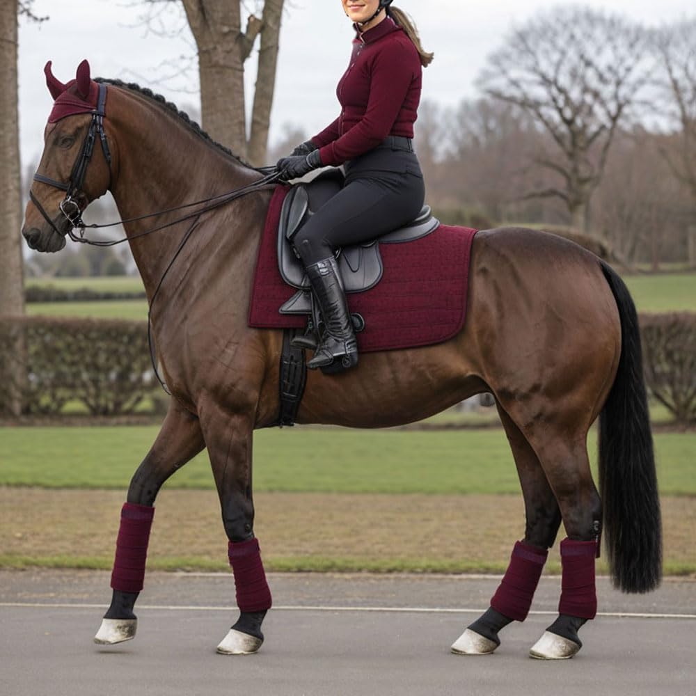 Horse Polo Leg Wraps Soft Fleece Wraps Equestrian Leg Bandage 4-Pack (Full(10ft), Wine Red)