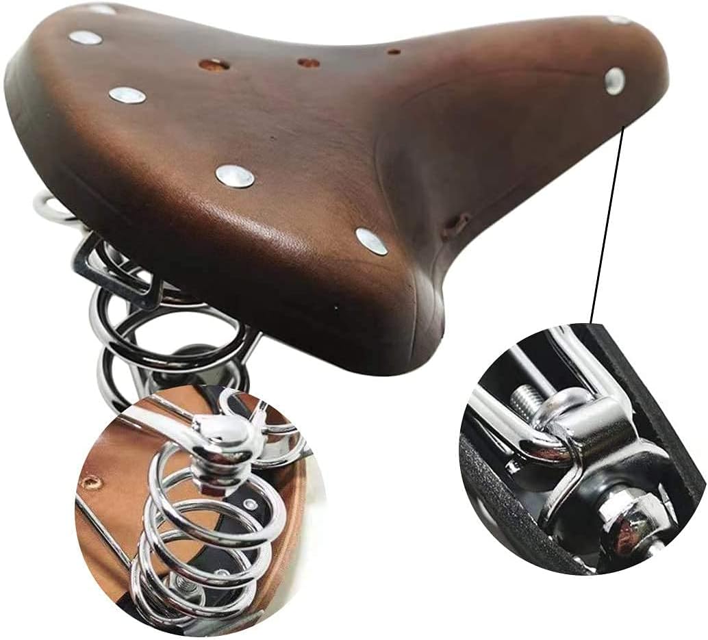 UNISTRENGH English Vintage Bicycle Saddle Touring City Saddle Comfortable Comfort Leather Bicycle Seat with Spring Rivets for Women Men