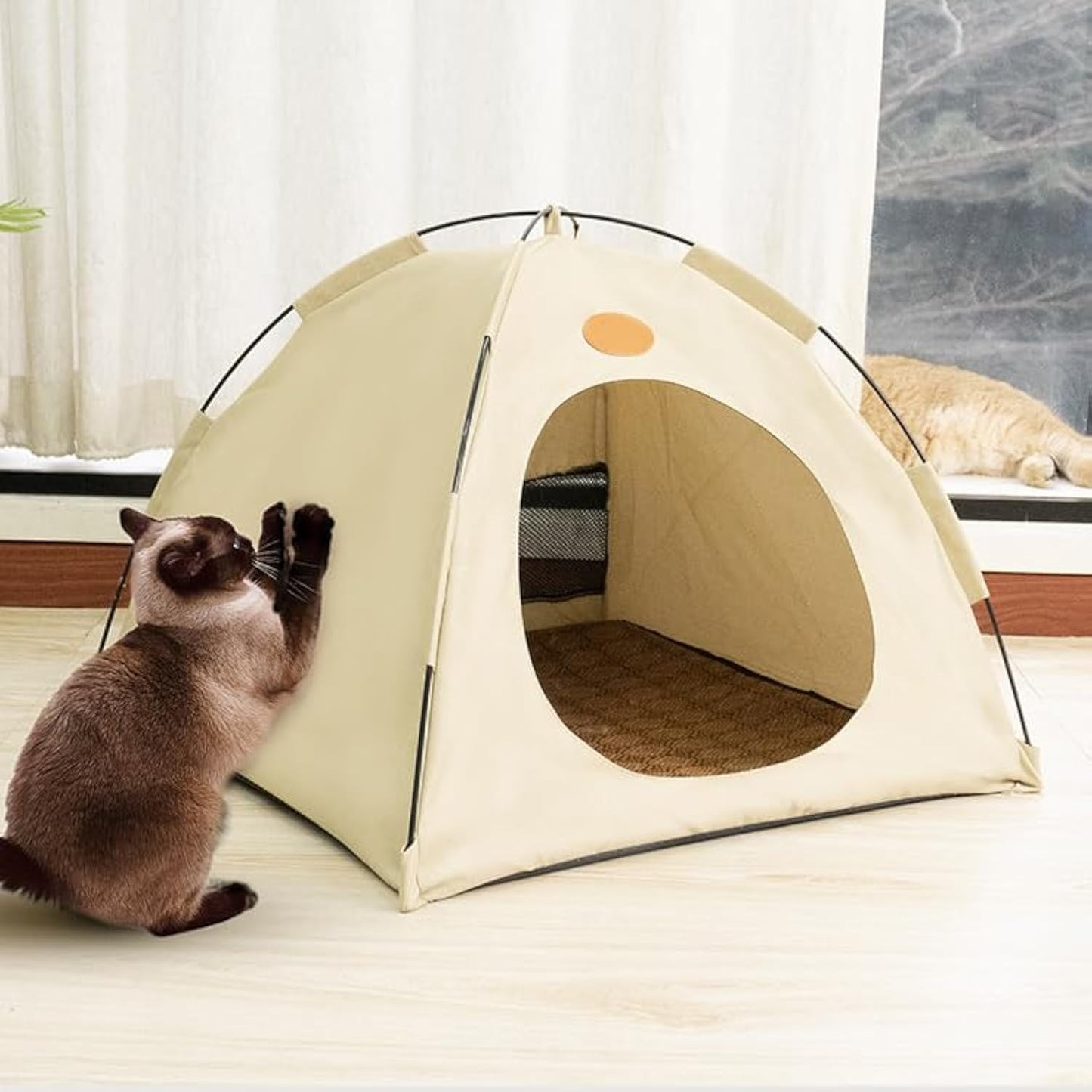 BreezyDen Pop-Up Pet Tent – Portable Indoor/Outdoor Cat Tent, Waterproof Pet Hideaway for Cats & Small Dogs with Mesh Window, Anti-Slip Base & Washable Design (White, S (4 catties Kitten))