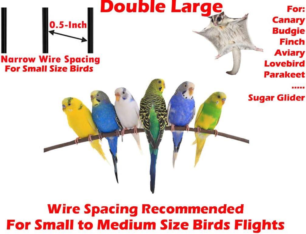 54" Large Double Birdhouse Breeder Bird Flight Cage with Center Divider Side Breeding Nest Doors Removable Rolling Stand (51" Length x 17" Depth x 54" Height, White Vein)
