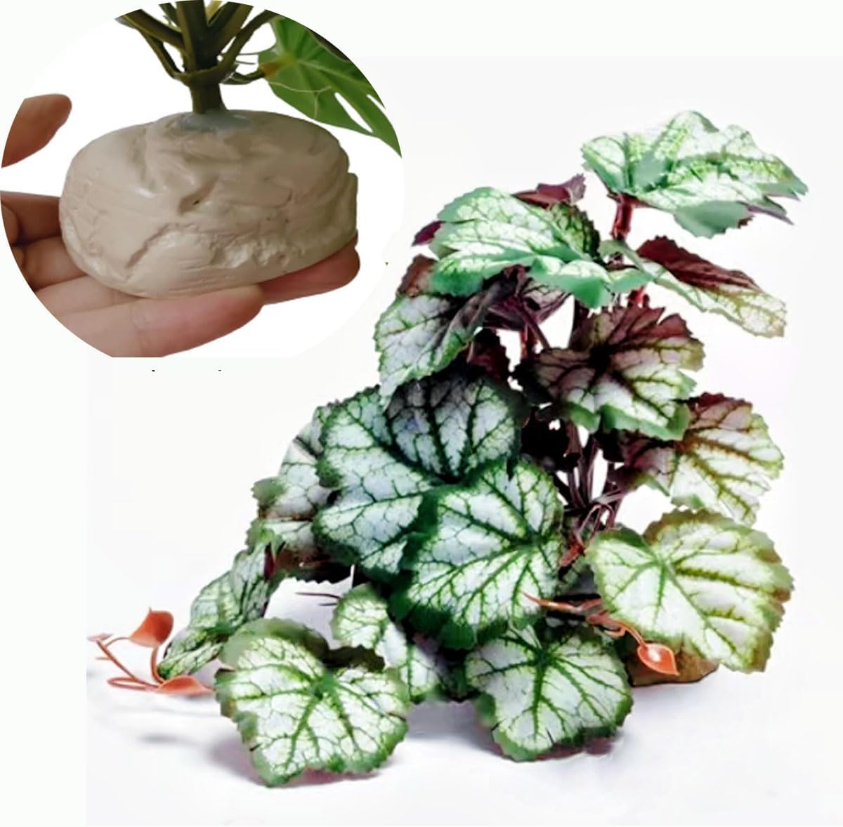 Reptile Plants for Terrarium Decor,Amphibian Habitat Decor,Artificial Plants for Gecko Chameleon Snake Tortoise Tank Accessories with Base (Green heuchera micrantha)