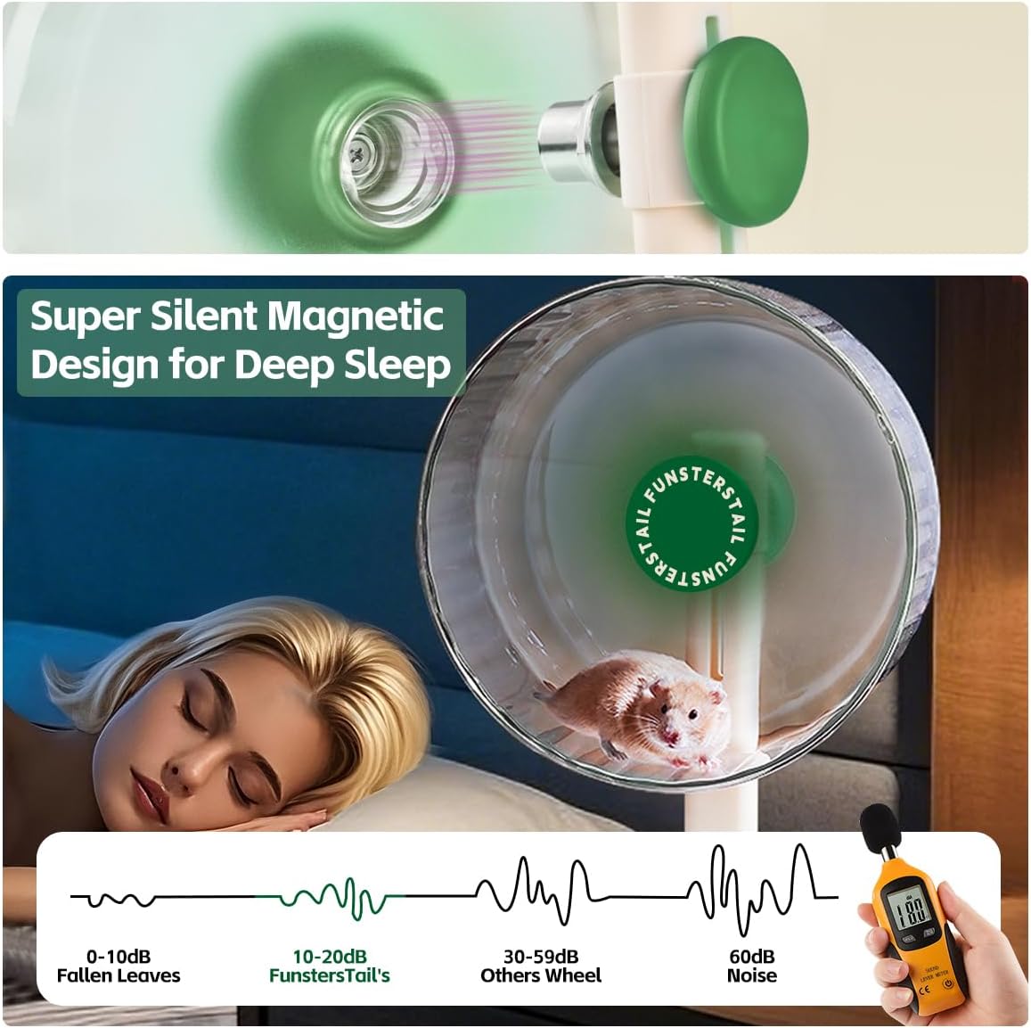 Super Silent Hamster Wheel 8.7 Inch, Magnetic Large Rat Wheel for Chinchilla, Gerbil, Guinea Pig, Cat, Mouse, Sugar Glider and Dwarf, Syrian Hamster Accessories (Avocado Green)