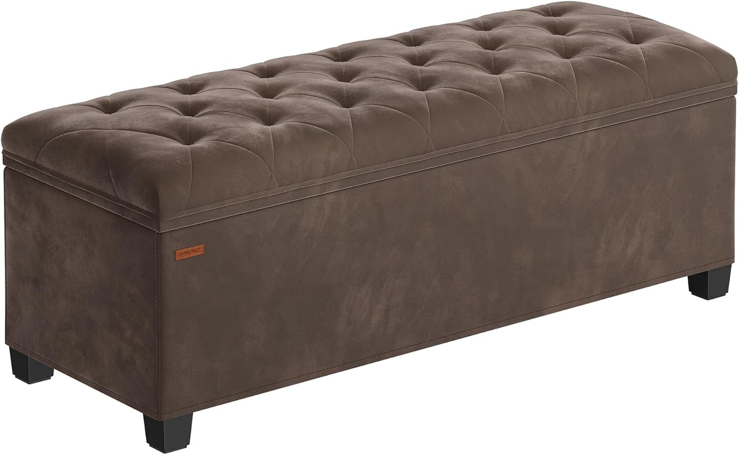 SONGMICS Velvet Storage Ottoman Bench, Foot Rest with Legs, 15.7 x 43 x 15.7 Inches, End of Bed Bench, Storage Chest, Load up to 660 lb, for Living Room, Bedroom, Entryway, Walnut Brown ULSF089K01