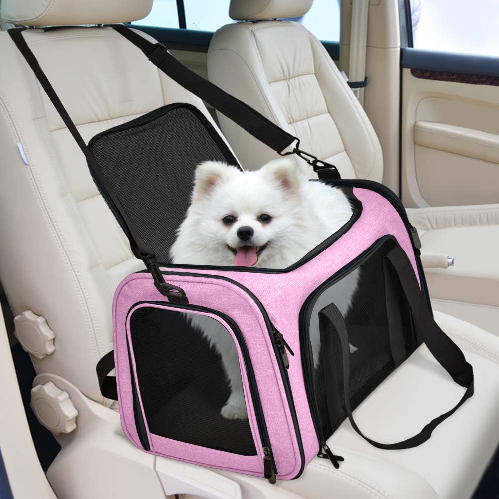 Large Cat Carriers Dog Carrier Pet Carrier for Large Cats Dogs Puppies up to 25Lbs, Big Dog Carrier Soft Sided, Collapsible Travel Puppy Carrier - Large - Pink
