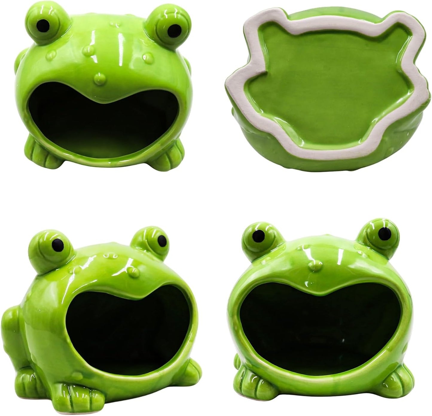 Reptile Tank Accessories – Ceramic Cartoon Frog Hideout with Open-Mouth Entrance, Cute Habitat Shelter for Hermit Crabs, Tortoises, Geckos, Tarantulas & Small Reptiles