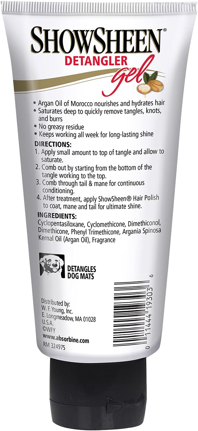 Absorbine ShowSheen Detangler Gel for Coat, Mane & Tail, Moroccan Argan Oil, Tackles Toughest Knots on Horses, Dogs & Livestock, 4oz