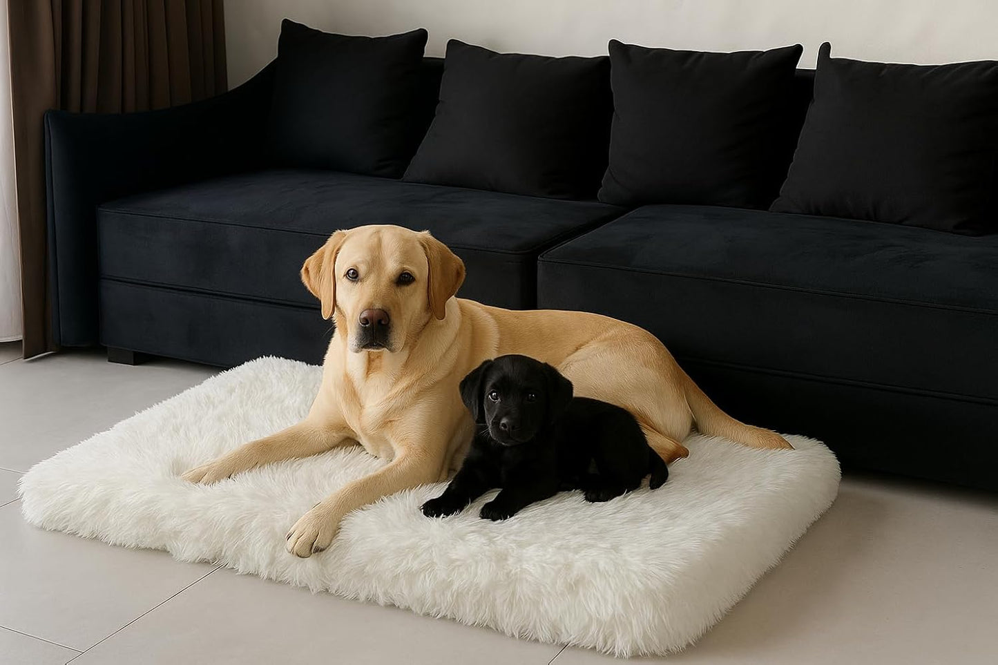 IHAPPYDOG Luxury Faux Fur Orthopedic Dog Beds, Memory Foam Crate Bed for Small, Medium, Large and XL Pets, Fluffy Pet Bed with Waterproof and Washable Cover, Fits Crates (White, 41"x27")