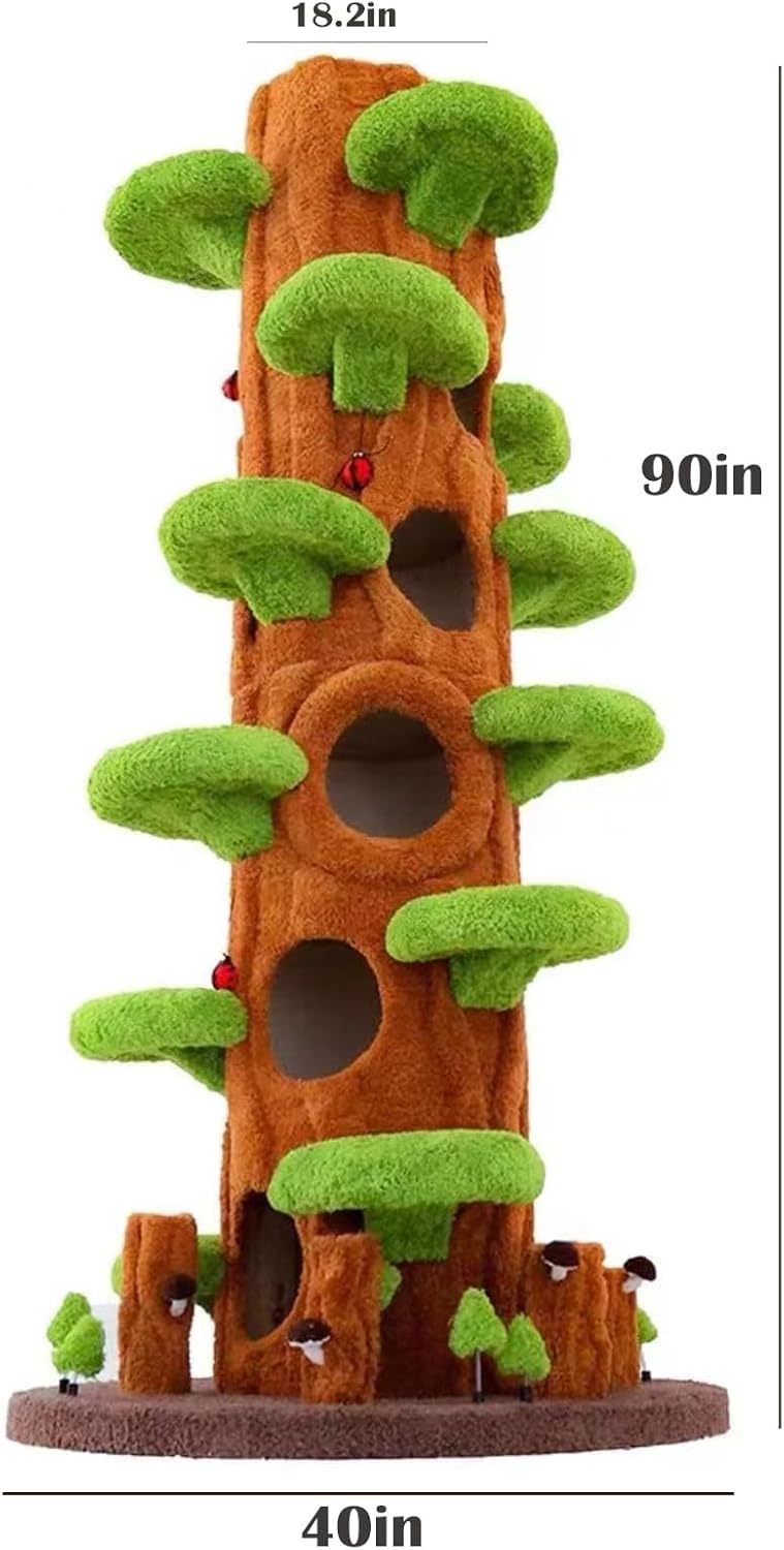 Magic Forest Cat Tree Tower, 90 inches Tall, Real Solid Wood Cat Tree for Multi-Cat Household