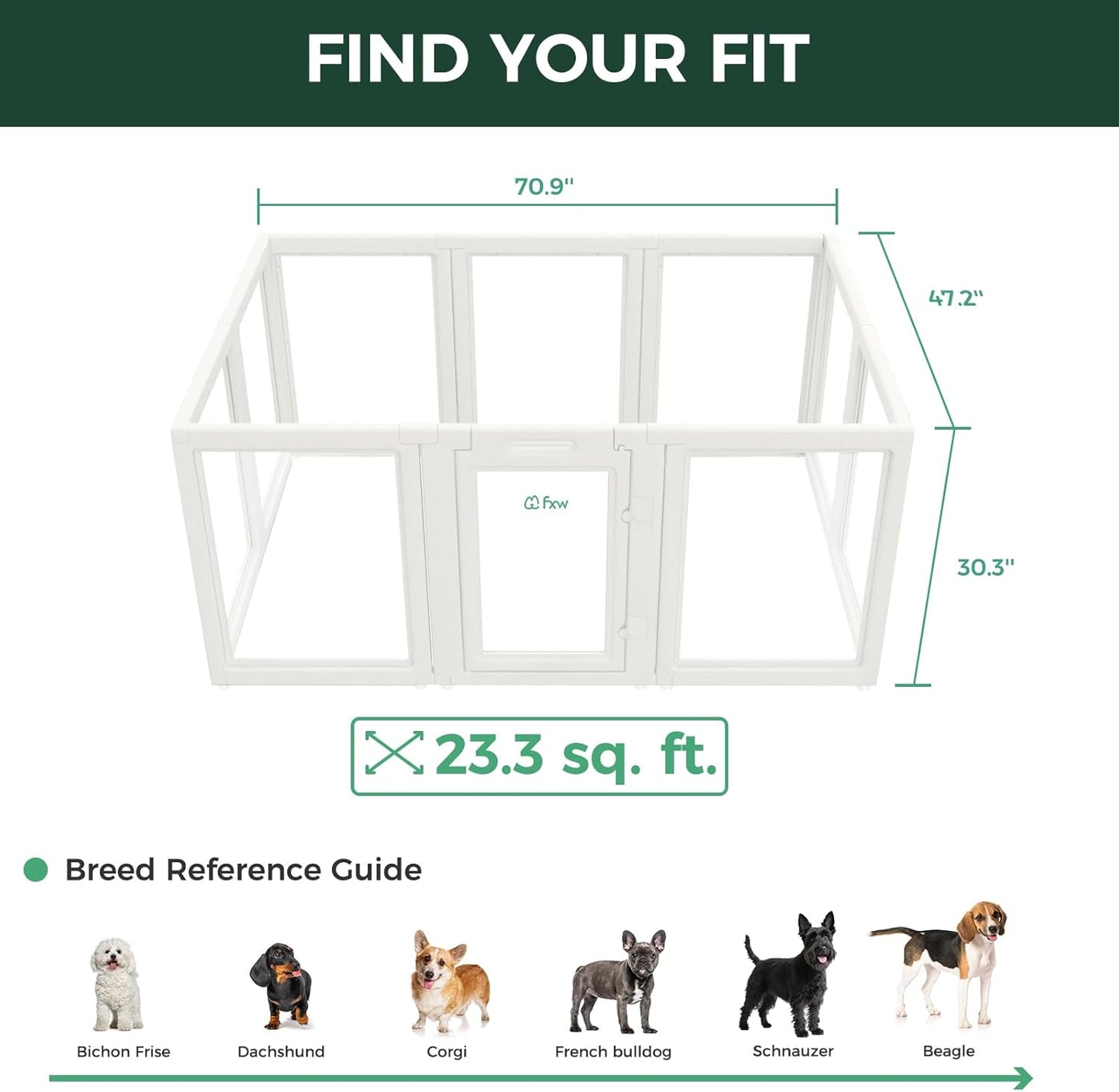 FXW AuraSpace Acrylic Indoor Unleashed Dog Playpen for Small and Medium Dogs, 30 Inch, 8 Panels, White