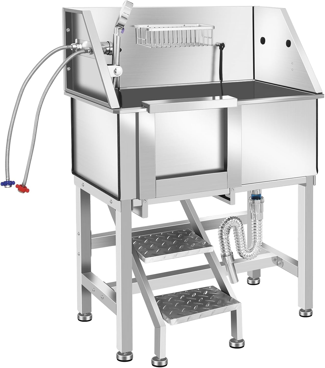 Dog Washing Station 38'' Stainless Steel Pet Grooming Tub for Large Dogs Over-Size Professional Dog Grooming Bathtub Station Wash Shower Sink Pet Grooming Bathtub Station