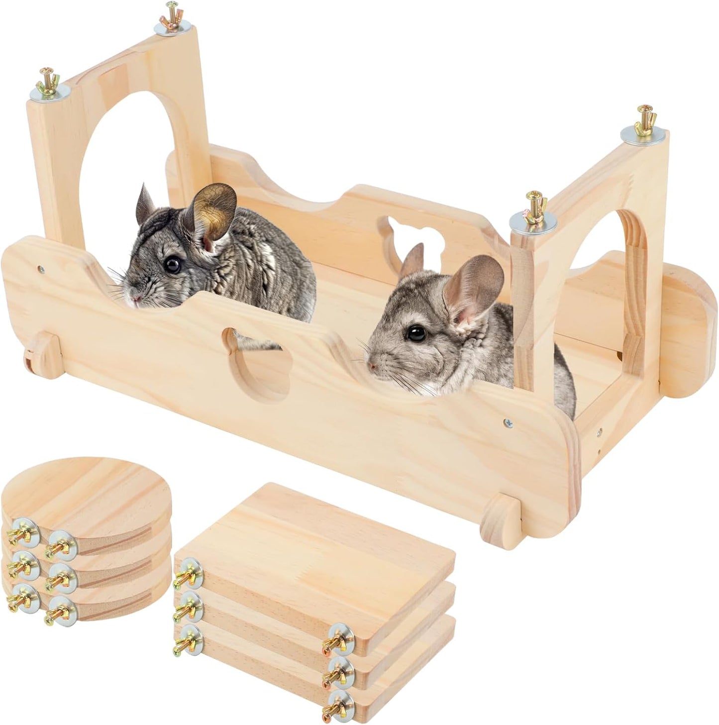 BWOGUE Chinchilla Suspension Bridge, Hanging Large Small Animal Wooden Bridge and Platform, Chinchilla Ledges and Platforms Set for Sugar Gliders, Squirrels, Chinchillas Habitat Toy