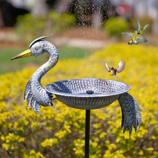 Metal Bird Bath with Stake, 13" Dia Crane Bird Baths for Outdoors, Freestanding Birdbath & Birdfeeder for Outside Garden Yards Lawn Decor, 46 Inch Tall